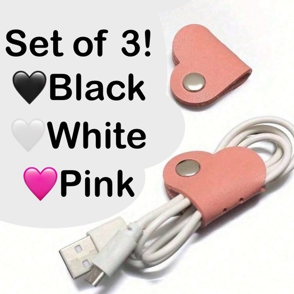 3 Pack Heart-Shaped Leather Cable Organizers pink black & white - Picture 4 of 4